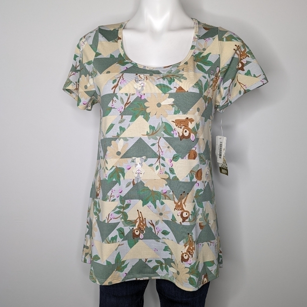 ✨3/$15 NWT Lularoe Disney cream green Bambi & Thumper short sleeve shirt S
